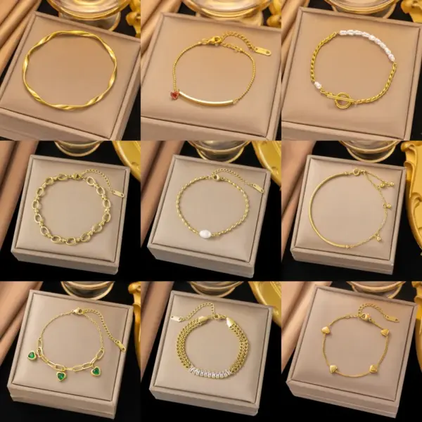 Wholesale PVD Coated Real Gold Plated Geometric 304 Stainless Steel Elegant Simple Style Waterproof Non Tarnish 304 Stainless Steel Lobster Trigger Clasp Closure Bracelets