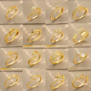 Wholesale Jewelry Elegant Classic Style Heart Shape Snake Butterfly Copper Zircon 18K Gold Plated K Gold Plated Inlay Open Rings
