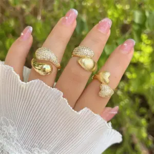 Wholesale Copper 18K Gold Plated Plating Inlay Solid Color Zircon Open Rings