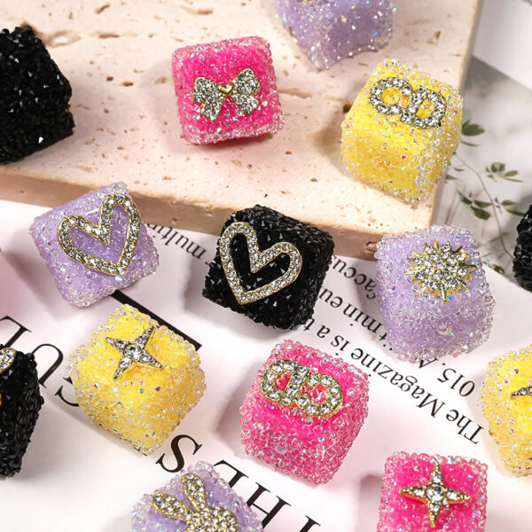 Wholesale Colorful soft candy double-sided heart bow square beads