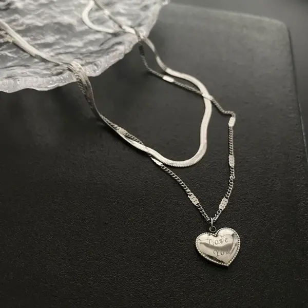 Wholesale Vacuum Plating Real Gold Plated 18K Gold Gold Plating Silver Plated Heart Shape 304 Stainless Steel Fashion Waterproof Non Tarnish Titanium Steel Layered Necklaces