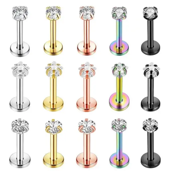 Wholesale Titanium Alloy Lip Stud Earrings Zirconia Stones Geometric Design Piercing Jewelry Unisex Business And Holiday Occasions