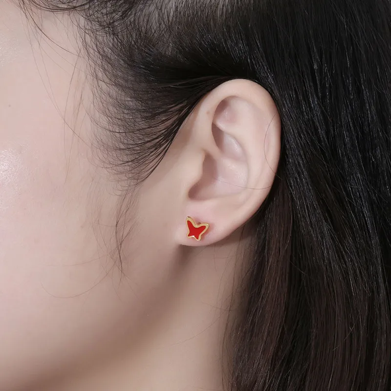 Wholesale 1 Piece Sweet Butterfly Plating 304 Stainless Steel Ear Studs