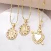 Wholesale 201 Stainless Steel Copper Bamboo Necklace 18K Gold Plated Plating Inlay Portrait Virgin Mary Heart Shape Zircon Pendant Necklace
