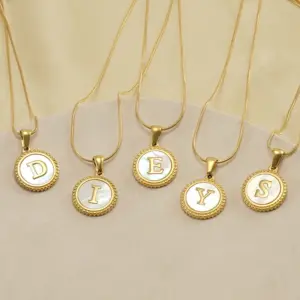 Wholesale Fashion Letter Titanium Steel Inlay Shell Pendant Necklace 1 Piece