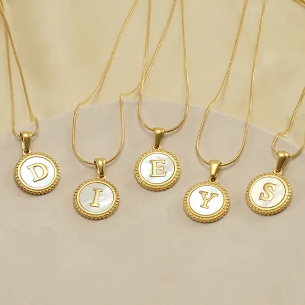 Wholesale Fashion Letter Titanium Steel Inlay Shell Pendant Necklace 1 Piece