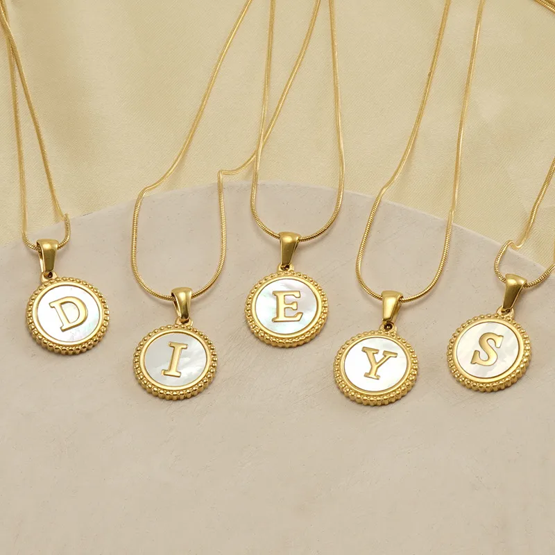 Wholesale Fashion Letter Titanium Steel Inlay Shell Pendant Necklace 1 Piece