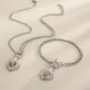 Wholesale Fashion Heart Shape Stainless Steel Inlay Opal Bracelets Necklace