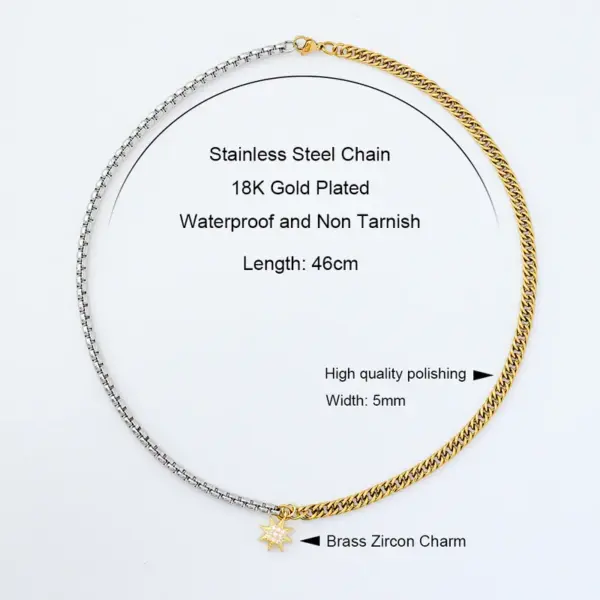 Wholesale 304 Stainless Steel Copper Star Oval PVD Coated 18K Real Gold Plated Retro Luxurious Gold Silver Pendant Necklace