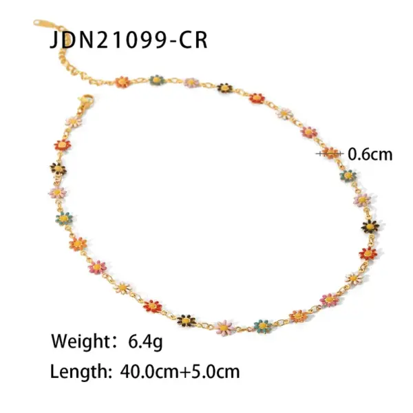 Wholesale 304 Stainless Steel Colorful Daisy PVD Coated 18K Real Gold Plated Real Gold Plated Sweet Classic Style Waterproof Non Tarnish Beaded Enamel Colour Necklace