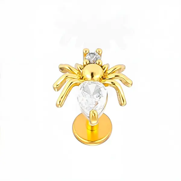 Wholesale 1 Piece Lip Rings Casual Simple Style Classic Style Crown Flower Spider 316L Stainless Steel Waterproof Non Tarnish Surgical Steel Zircon Ion Plating (IP) 18K Gold Plated Lip Rings Ear Cartilage Rings & Studs
