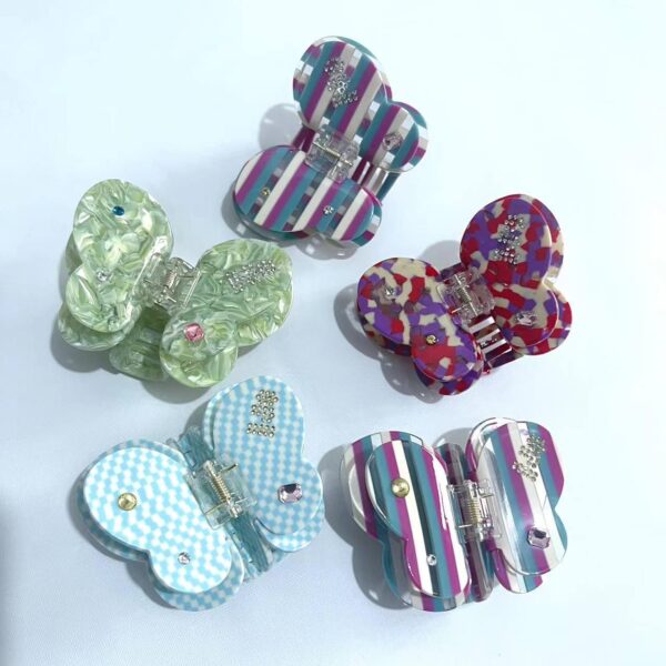 Wholesale New Red Book Same Style Acetic Acid Rhinestone Hairpin Advanced Sense Butterfly Clip Korean Style Personality Temperament Girl Shark Clip