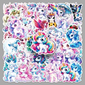 Wholesale 50pcs/pack Glitter Laser Rainbow Horse Unicorn Stickers