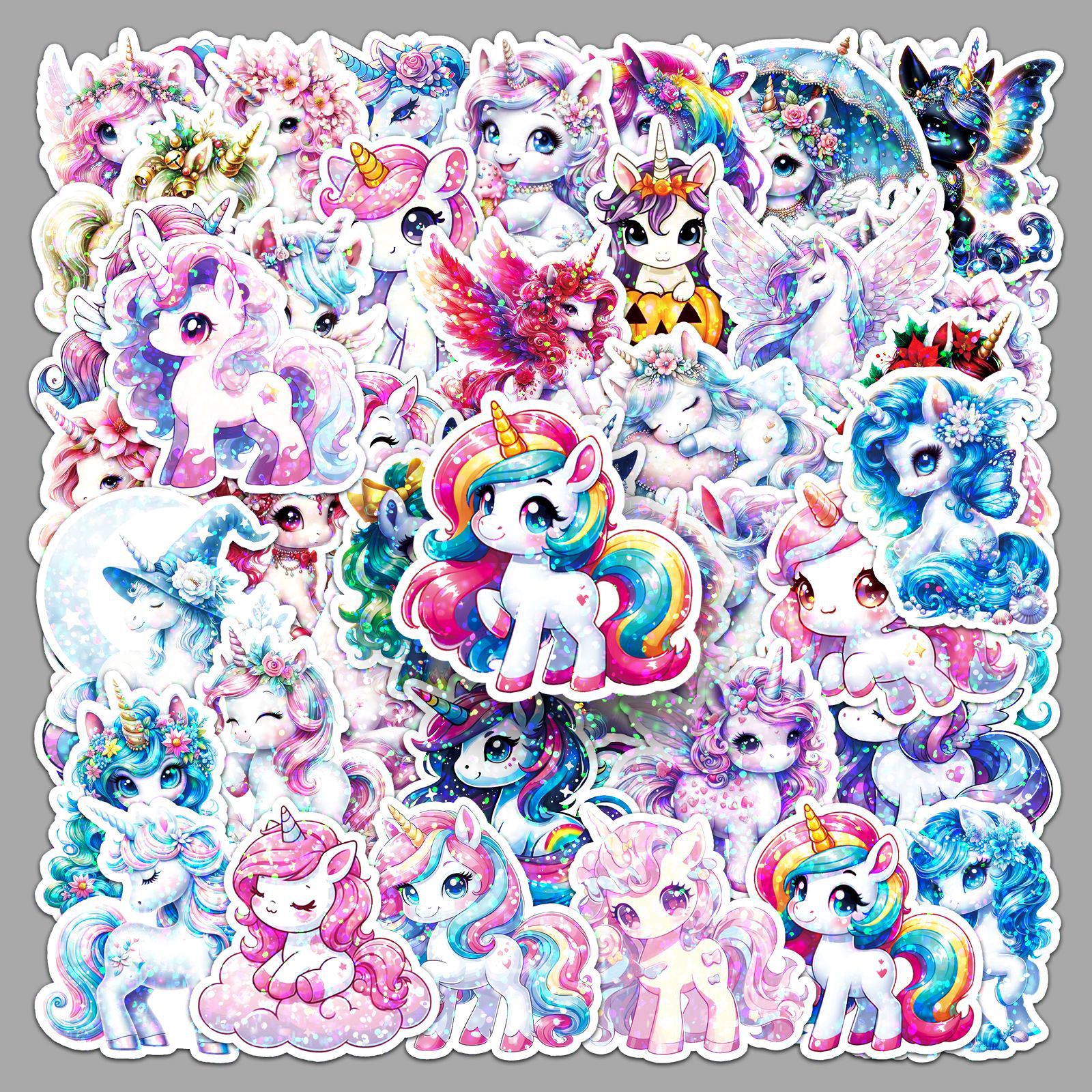 Wholesale Glitter Laser Rainbow Horse Unicorn Stickers