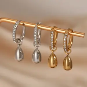 Wholesale PVD Coated Real Gold Plated 16K Gold White Gold Plated Water Droplets 304 Stainless Steel Elegant Modern Style Waterproof Non Tarnish Earrings