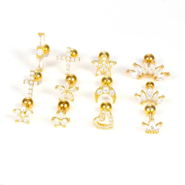Wholesale 1 Piece Simple Style Star Heart Shape Crown Plating Inlay Stainless Steel Zircon Ear Studs
