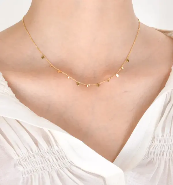 Wholesale PVD Coated Real Gold Plated Triangle Square Water Droplets 201 Stainless Steel Fairy Style Simple Style Waterproof Non Tarnish 201 Stainless Steel Necklace
