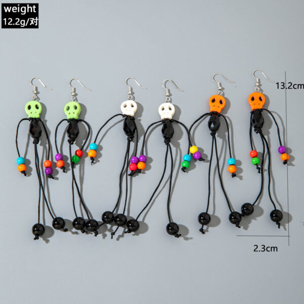 Wholesale Tassel Beaded Ghost Head Long Halloween Earrings