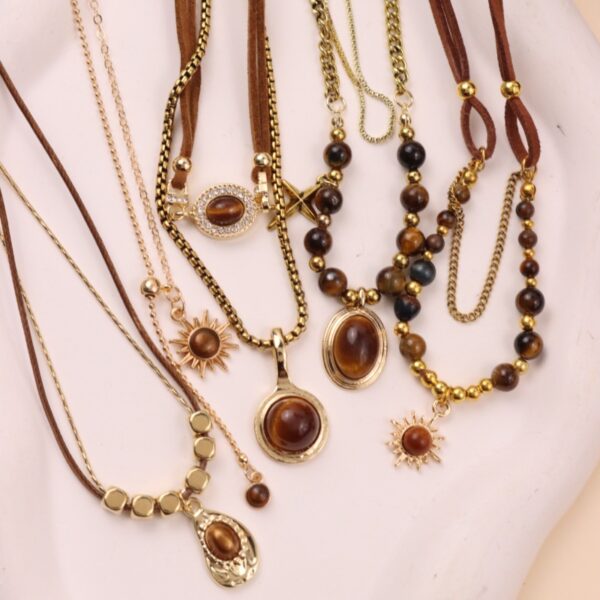 oly-4d9b082e35cd3178b92789bb53e67d33 Wholesale Tiger's Eye Pendant Double Necklace