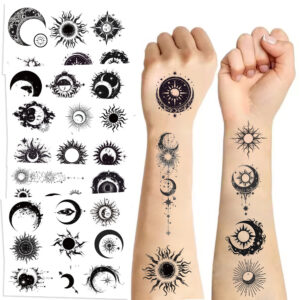 Wholesale New black and white sun and moon tattoo waterproof party gifts funny fun face stickers cross-border