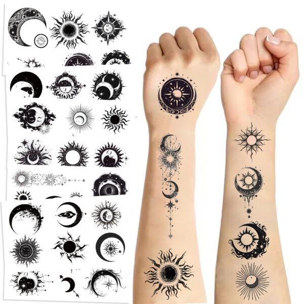 Wholesale New black and white sun and moon tattoo waterproof party gifts funny fun face stickers cross-border