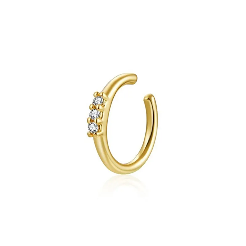 Wholesale Hot Sale Zircon Inlaid Simple Copper Plated 18k Gold Ear Clip Retro Bone Clip