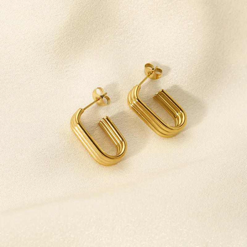 Wholesale 304 Stainless Steel Solid Color PVD Coated 18K Real Gold Plated 18K Gold Classic Style Waterproof Non Tarnish Asymmetrical Plating Drop Earr