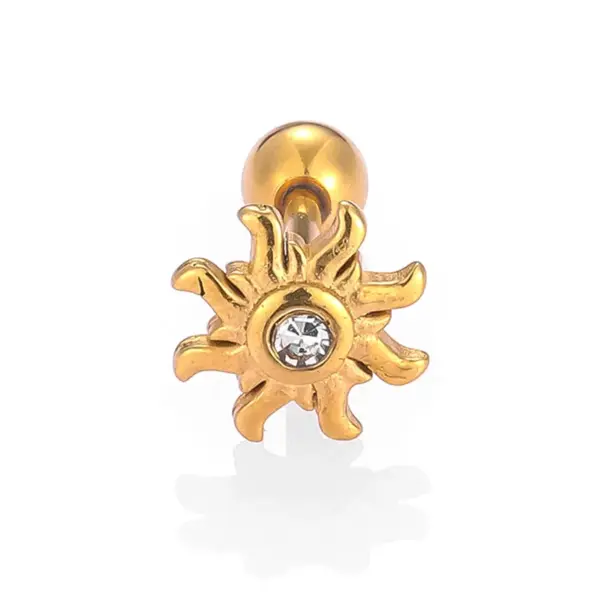Wholesale 1 Piece Ear Cartilage Rings & Studs Simple Style Sun Flower 316L Stainless Steel Waterproof Non Tarnish Surgical Steel Zircon Ion Plating (IP) 18K Gold Plated