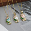 Wholesale Medieval Oil Painting Style Square Lily Necklace for Women French Retro Drip Glaze Design Clavicle Chain Exquisite High-End Necklace