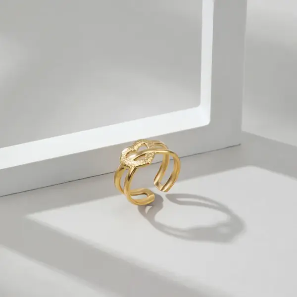 Wholesale Vacuum Plating Real Gold Plated Geometric 304 Stainless Steel Fashion Waterproof Non Tarnish Ring