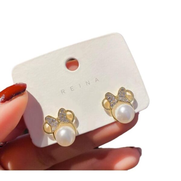 Wholesale Stainless steel rhinestone-encrusted cute bow pearl earrings