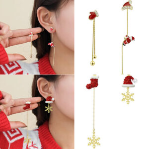 Wholesale Crawling Santa Claus Tassel Long Asymmetrical Snowflake Earrings