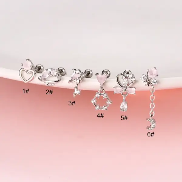 oly-4db9f4bde1205dcd4b310d65116f3bd1 Wholesale 1 Piece 316L Stainless Steel Copper Zircon Ear Cartilage Rings & Studs Heart Shape Bow Knot Waterproof Non Tarnish Surgical Steel