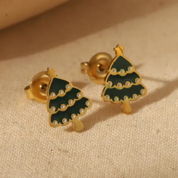 1 Pair Christmas Sweet Simple Style Christmas Tree Enamel 304 Stainless Steel 14K Gold Plated Ear Studs