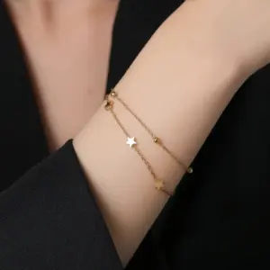 【XKB0257】Double Layer Five-Pointed Star Bracelet / Gold