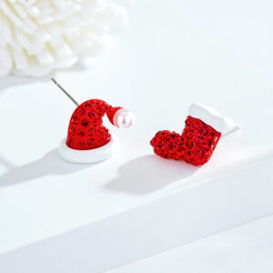 Silver needle: Christmas Red Hat + socks earrings