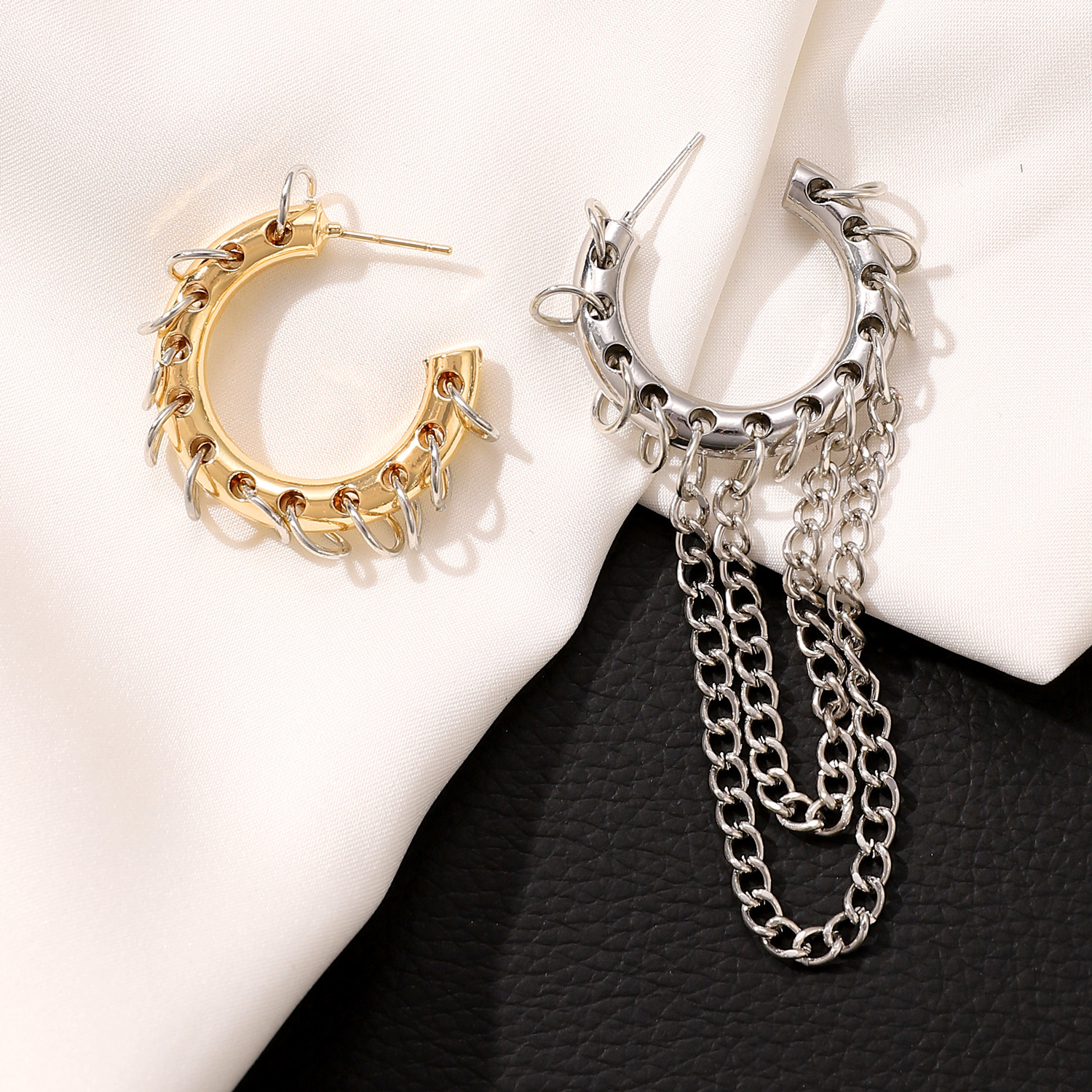 Wholesale European and American Punk Personality Exaerated Long Tassel Color Contrast Design Earrings Earrings High-grade All-match Chain Earrings Wom