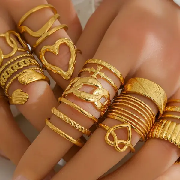 Trendy Geometric Wide Face Stainless Steel Rings Gold Plated Titanium Steel For Women Personality Hip Hop Style Adjustable Size