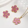 Wholesale European And American Trendy Fashion Ins Style Gold-Plated Imitation Gold 304 Stainless Steel Colorful Oil-Drip Flower Stud Earrings Necklace Set