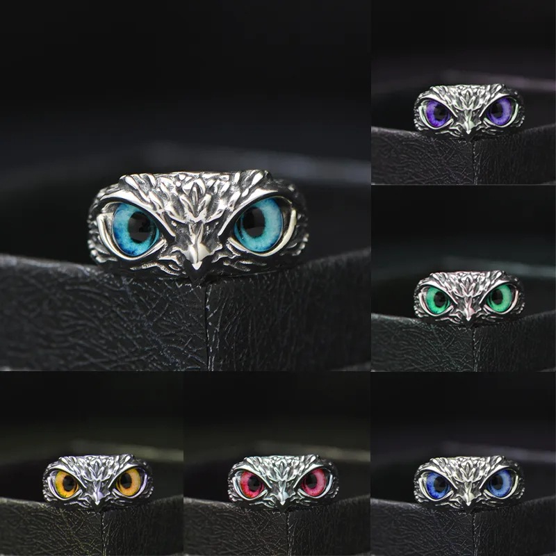 Wholesale Devil's Eye Owl Ring Retro Creative Exaerated Animal Cole Opening Adjustable Ring Cross-Border