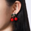 Wholesale Internet Celebrity New Jennie Same Style Earrings Cherry South Korea Internet Celebrity Cute Elegant Simple Super Cute Red Earrings