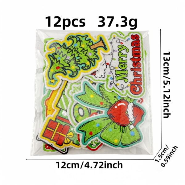 Wholesale Green series cartoon Christmas embroidered patch, new patch, embroidered badge, ironing patch, clothing accessory decoration.