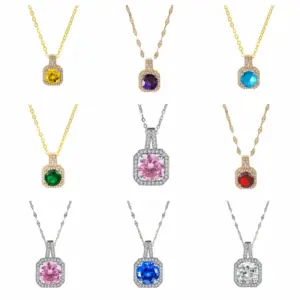 Wholesale 201 Stainless Steel White Gold Plated Gold Plated Classic Style Plating Inlay Square Glass Zircon Pendant Necklace
