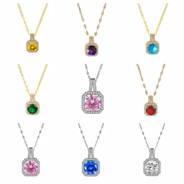 Wholesale 201 Stainless Steel White Gold Plated Gold Plated Classic Style Plating Inlay Square Glass Zircon Pendant Necklace