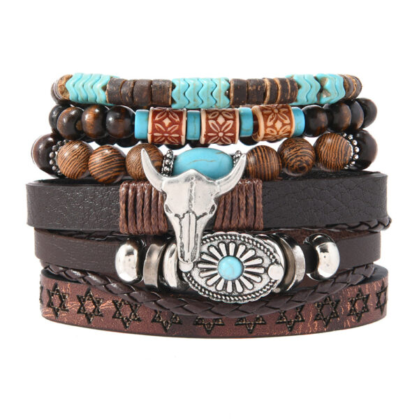 Wholesale TEMU Xiyin Cross-border Hot Selling Skull Niutou Zinc Alloy Accessories 6-piece Cowhide Bracelet
