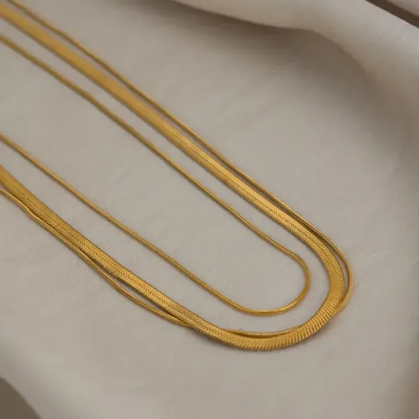 PVD Coated Real Gold Plated 18K Gold Solid Color 304 Stainless Steel Simple Style Waterproof Non Tarnish 304 Stainless Steel Three Layer Necklace