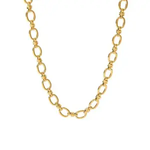 Qyh646 round Cuban Link Chain Necklace / Gold
