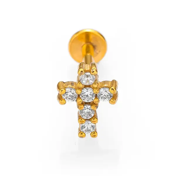 Wholesale 1 Piece Lip Rings Casual Simple Style Four Leaf Clover Plant 316L Stainless Steel Waterproof Non Tarnish Surgical Steel Zircon Ion Plating (IP) 14K Gold Plated Lip Rings Ear Cartilage Rings & Studs