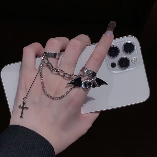 Wholesale Harajuku Style Black Cross Ring Sweet Cool Spice Girl Subculture Diablo Gothic Niche Tassel Double Ring Ring Ring