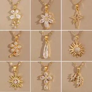 Wholesale 201 Stainless Steel Brass 18K Gold Plated Simple Style Classic Style Plating Inlay Cross Flower Planet Zircon Pendant Necklace